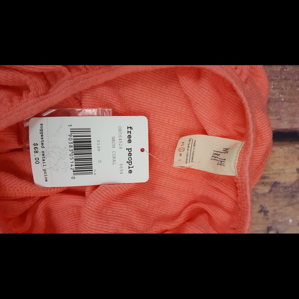 Free People Off Shoulder Ruffle Peasant Top Coral - Picture 6 of 6
